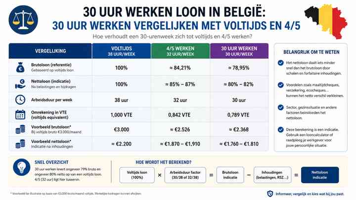 30 uur werken vergelijken met voltijds en 4/5