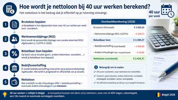 Hoe wordt je nettoloon bij 40 uur werken berekend?
